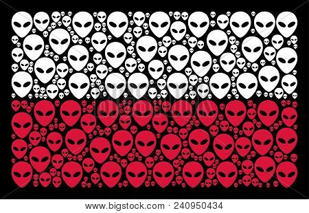 Poland Flag Composition Composed With Alien Face Elements. Flat Vector Alien Face Icons Are Organize