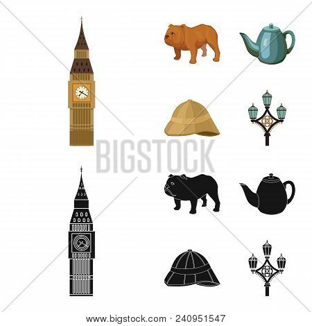 Breed Dog, Teapot, Brewer .england Country Set Collection Icons In Cartoon, Black Style Vector Symbo