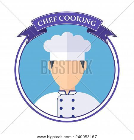 Chef Cooking Logo. Flat Vector Cartoon Illustration. Objects Isolated On White Background.