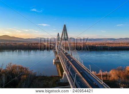 Aerial Photo Of Megyeri Bridge In Budapest, Hungary