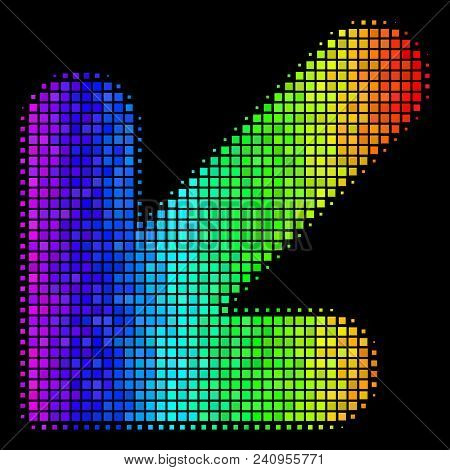 Dotted Impressive Halftone Arrow Down Left Icon In Spectrum Color Tones With Horizontal Gradient On 