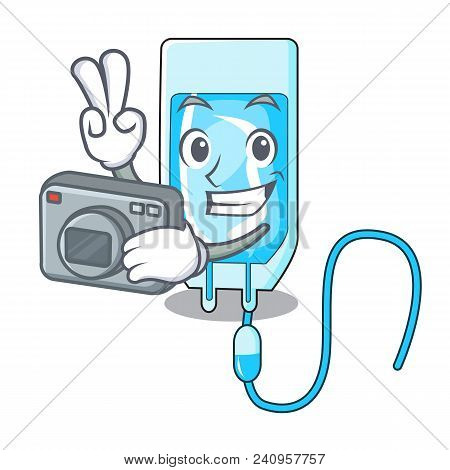 Photographer Infussion Bottle Mascot Cartoon Vector Illustration