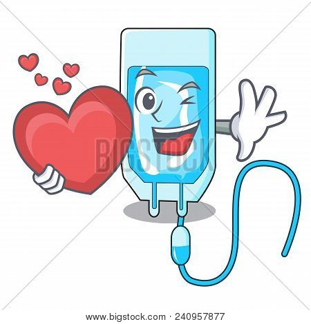 With Heart Infussion Bottle Mascot Cartoon Vector Illustration