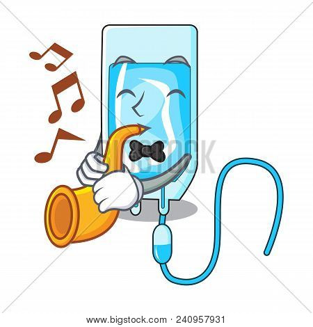With Trumpet Infussion Bottle Mascot Cartoon Vector Illustration