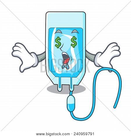 Money Eye Infussion Bottle Mascot Cartoon Vector Illustration