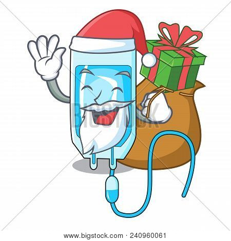 Santa With Gift Infussion Bottle Mascot Cartoon Vector Illustration