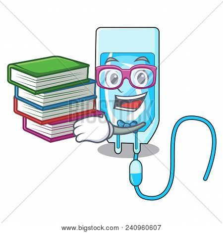 Student With Book Infussion Bottle Mascot Cartoon Vector Illustration