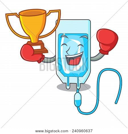 Boxing Winner Infussion Bottle Mascot Cartoon Vector Illustration