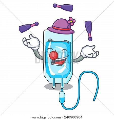 Juggling Infussion Bottle Mascot Cartoon Vector Illustration