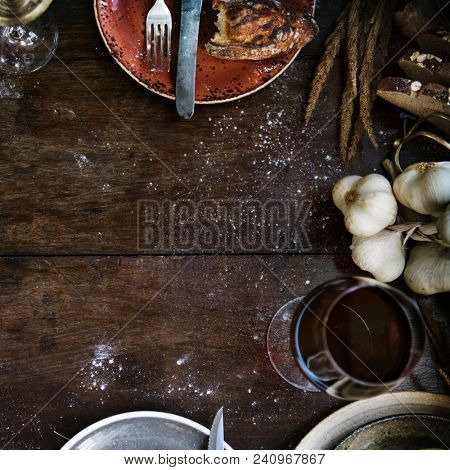 Messy rustic kitchen table mockup