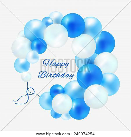Birthday In A Frame Of Blue Balloons Vector