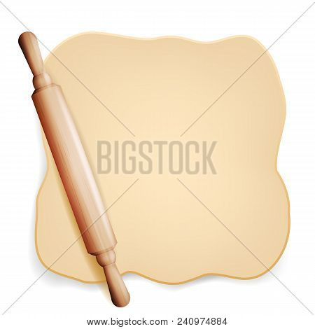 Dough Vector. Wooden Rolling Pin. Baking Ingredient. Poster Design. Isolated Illustration