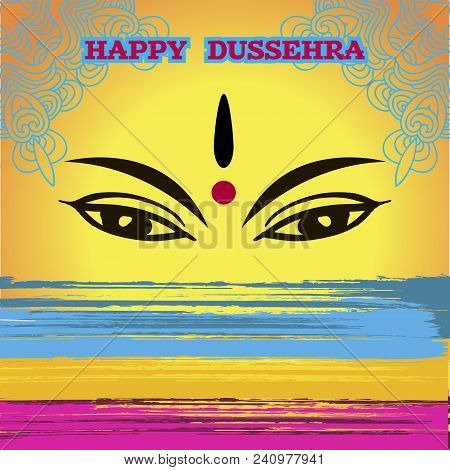 Illustration Of Goddess Durga For Indian Festival Dussehra Background.template For Banner, Poster. H