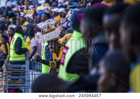 Cape Town, South Africa, 12 May 2018 - Diverse South African Football Supporters Cheering And Celebr