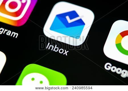 Sankt-petersburg, Russia, May 10, 2018: Google Inbox By Gmail Application Icon On Apple Iphone X Sma