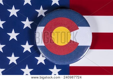 London, Uk - April 27th 2018: The Symbol Of The State Of Colorado, Pictured Over The Flag Of The Uni