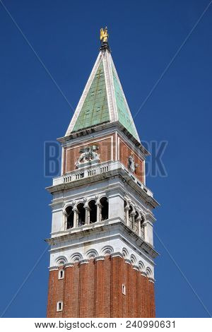 VENICE, ITALY - MAY 28 : Campanile, Bell Tower of St. Mark's Basilica, Venice, Italy, UNESCO World Heritage Site on May 28, 2017.