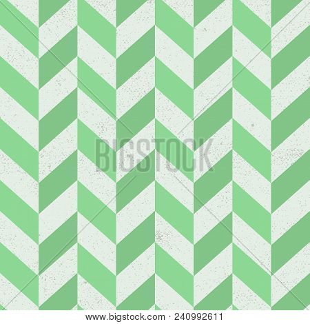 Seamless Old Green Chevron Pattern On Paper Texture. Vector Illustration Eps10