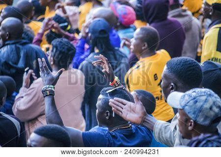 Cape Town, South Africa, 12 May 2018 - Diverse South African Football Supporters Disagreeing With A 