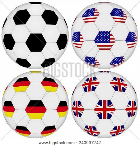 Football Set On Transparent And White Isolated Background. Classic Ball And United States Of America