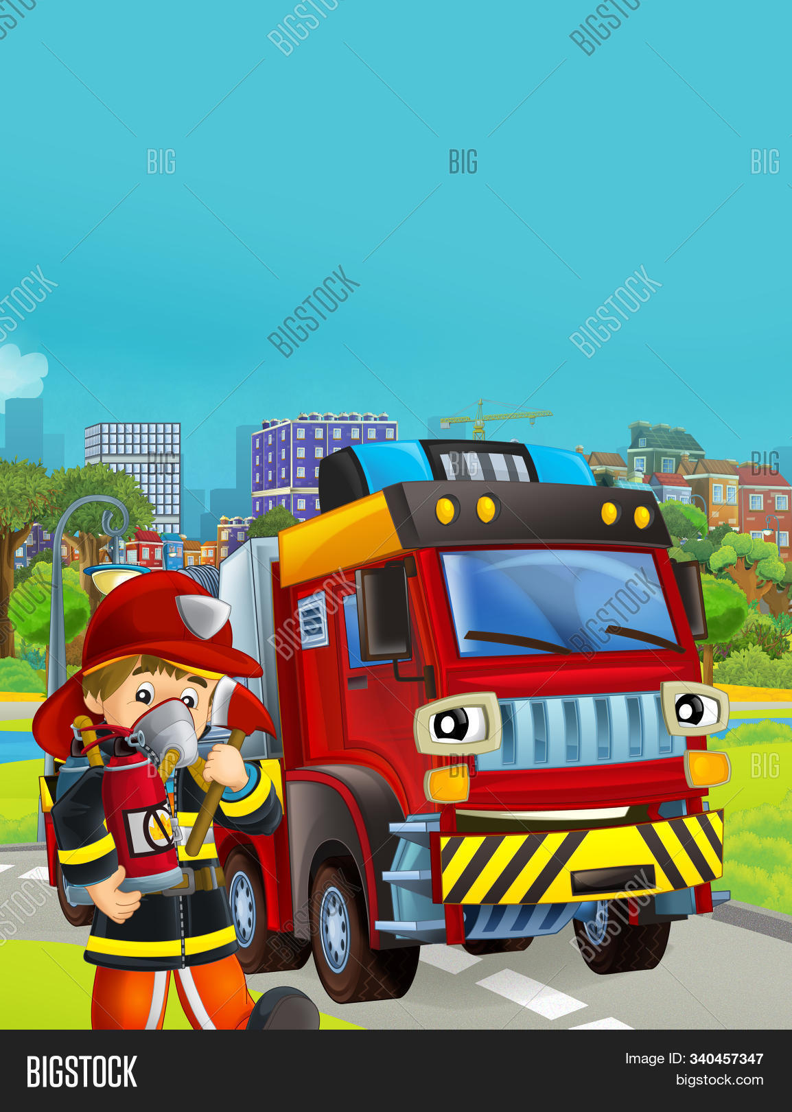 Cartoon Fire Truck With Fireman