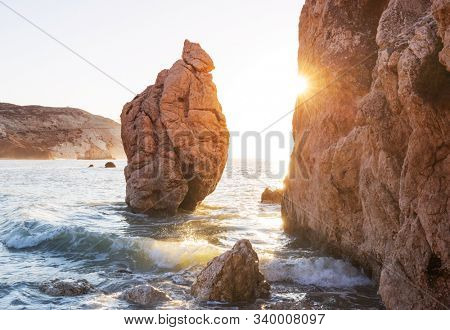 Beautiful sea shore in Cyprus at sunrise