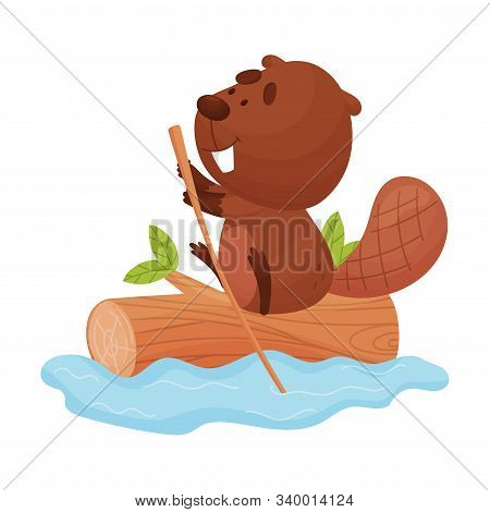 Funny Beaver Sailing Down The River Vector Illustration