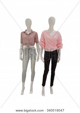 Female Mannequins And Fashion Clothes Isolated On White Background And Have Clipping Paths.