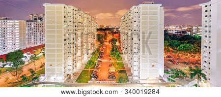 Panoramic Top View Eunos Neighborhood Hdb Complex In Singapore At Evening