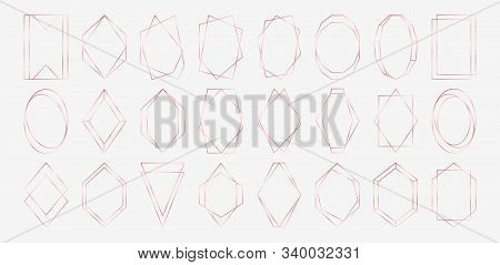 Rose Gold Polygonal Frames Collection Isolated On Light Grey Background.