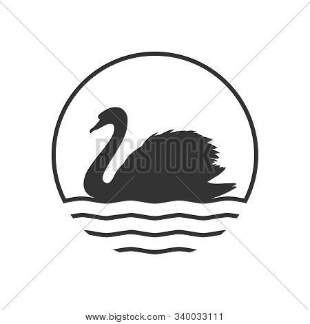 Swan Graphic Icon. Swan On The Water Sign In The Circle Isolated On White Background. Logo. Vector I