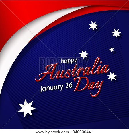 Happy Australia Day Banner Poster Card Australia National Flag Theme Red White Curved Lines And Star