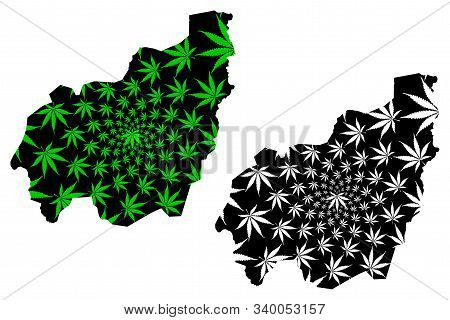 West Region (regions Of Cameroon, Republic Of Cameroon) Map Is Designed Cannabis Leaf Green And Blac