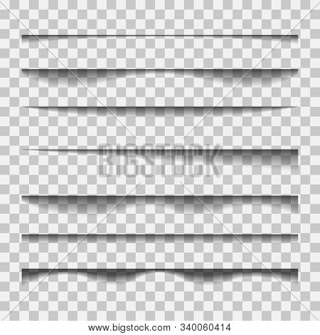 Vector Shadows Isolated. Transparent Realistic Paper Shadow Effect Set. Page Divider With Transparen