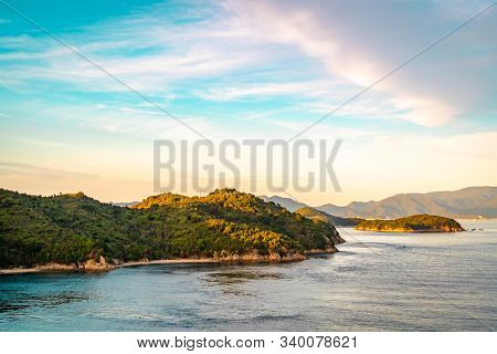 The Aerial View Of Exotic Paradise Island Beach And Ocean In Takamatsu Japan