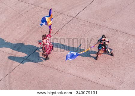 Sakata; Japan - 30 Sep 2019 : Locals Are Dressed Up As Samurai Dancing With Falg In Sakata Town Fest