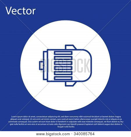 Blue Line Electric Engine Icon Isolated On Blue Background. Car Alternator. White Circle Button. Vec