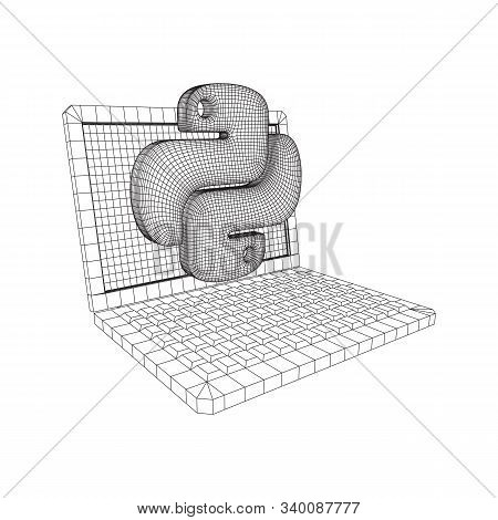 Python Code Language Sign With Notebook Laptop Device. Programming Coding And Developing Concept. Wi