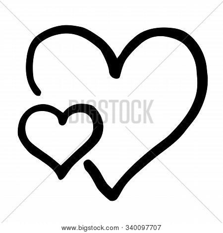 Hand Drawn Black And White Hearts. Vector Illustration. Scribble Heart. Love Concept For Valentines 
