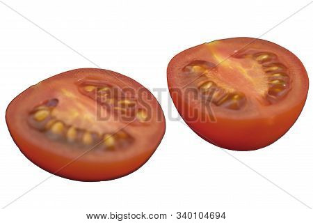 Bright Red Sweet And Sour Cherry Tomatoes With Petioles And Leaves On A White Background