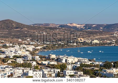 Aerial View With Roads, Beaches, Cliffs And Houses In Adamas Village, Milos, Greece