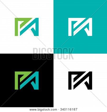 Pa Typography Logo Design With Blue Green Colors, Initial Pa Letter Logo Template - Vector