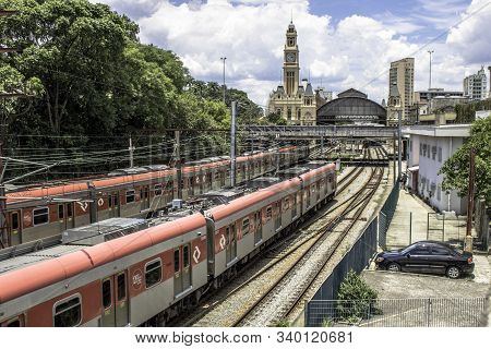 Sao Paulo, Brazil, January 14, 2018. Railway Tracks Near The Luz Train Station, In Sao Paulo. Luz Tr