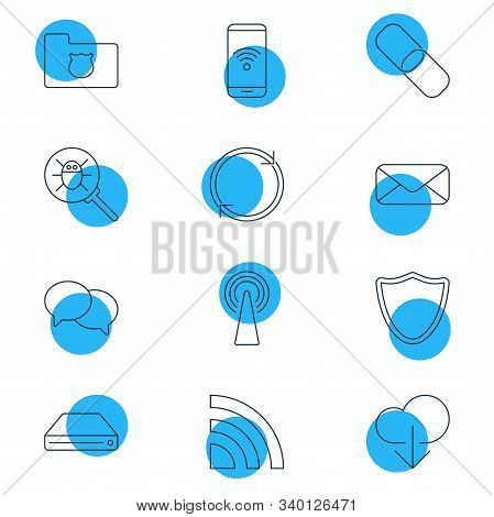 Illustration Of 12 Network Icons Line Style. Editable Set Of Mail, Reload, Link And Other Icon Eleme
