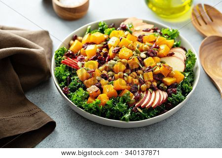 Winter Or Fall Salad With Kale, Chickpeas And Butternut Squash