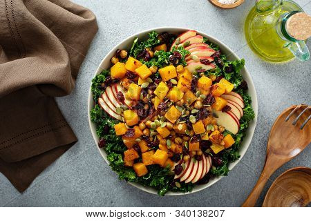 Winter Or Fall Salad With Kale, Chickpeas And Butternut Squash
