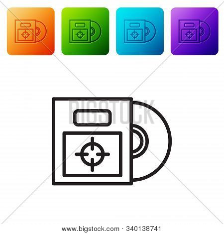 Black Line Cd Or Dvd Disk In Box Icon Isolated On White Background. Compact Disc Sign. Set Icons In 