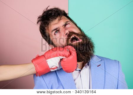 Businessman Failed. Knockout Punching. Who Is Right. Strength And Power. Family Life. Woman Boxing G