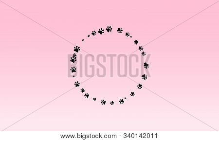 Paw Foot Trail Print Of Dog And Cat With Round Shape Vector Illustration.