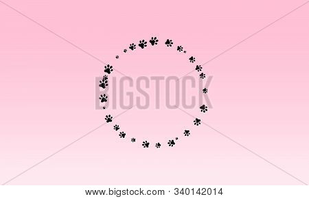 Paw Foot Trail Print Of Dog And Cat With Love Shape Vector Illustration.